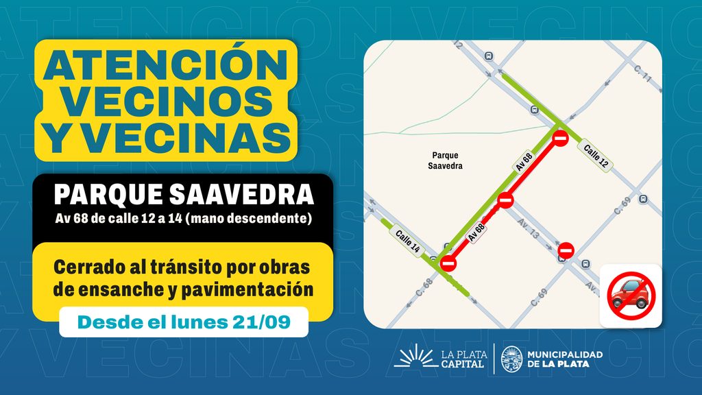 Corte en avenida 68 por las obras de Parque Saavedra