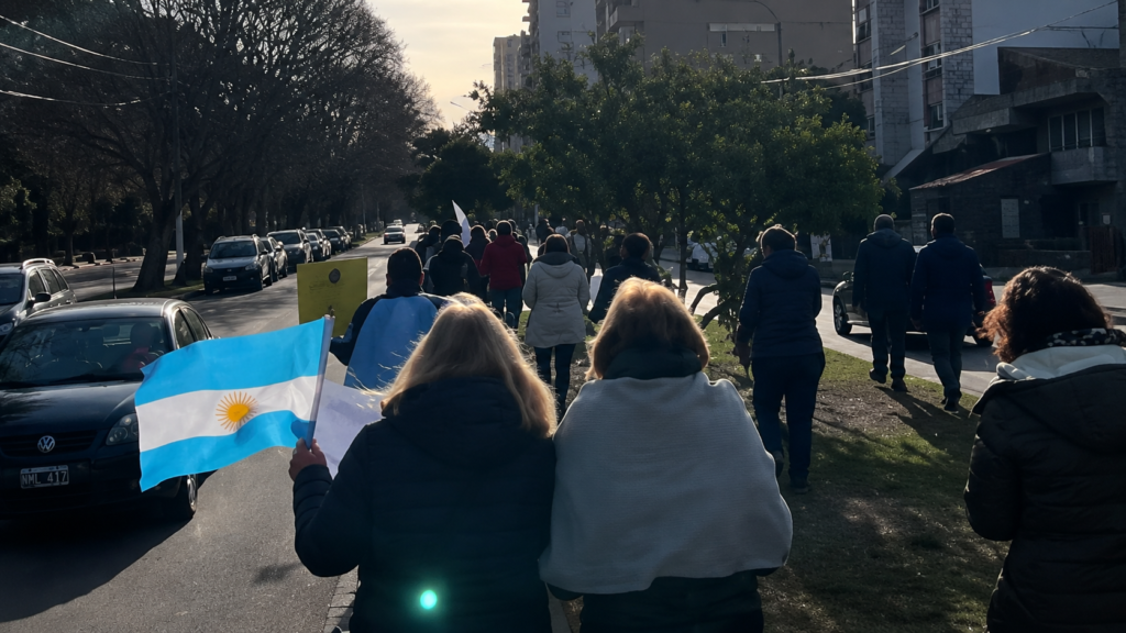 Con banderas argentinas y un fuerte rechazo, los vecinos volvieron a marchar por el futuro de Parque Saavedra