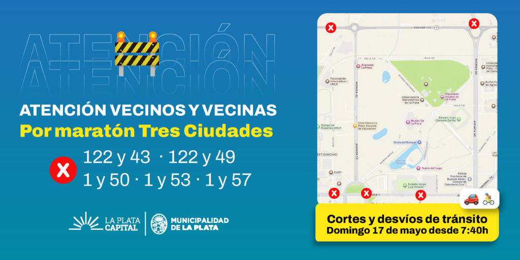 Cortes de tránsito en La Plata por la maratón Tres Ciudades: cuándo y dónde